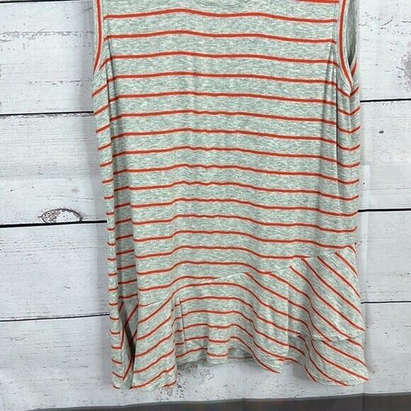 CAbi 5331 Tank Top Shirt Womens Small Gray Orange Stripe Rayon Minimalist Boxy - Picture 3 of 10